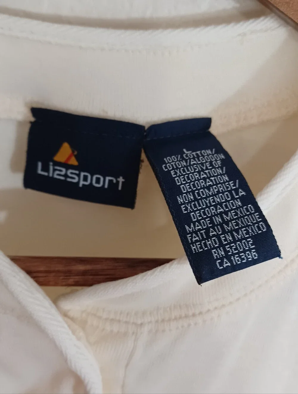 Vintage Lizsport 100% Cotton Cream Ivory Henley Tee Short Sleeve T-shirt Top- L - Picture 4 of 8